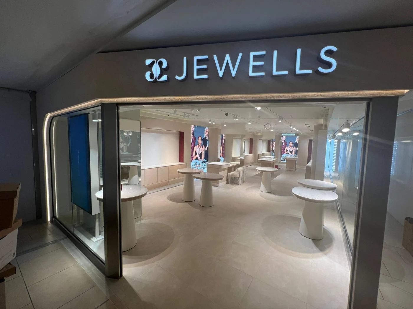 Jewells shopfront and retail floor at Eldon Square during opening preparations