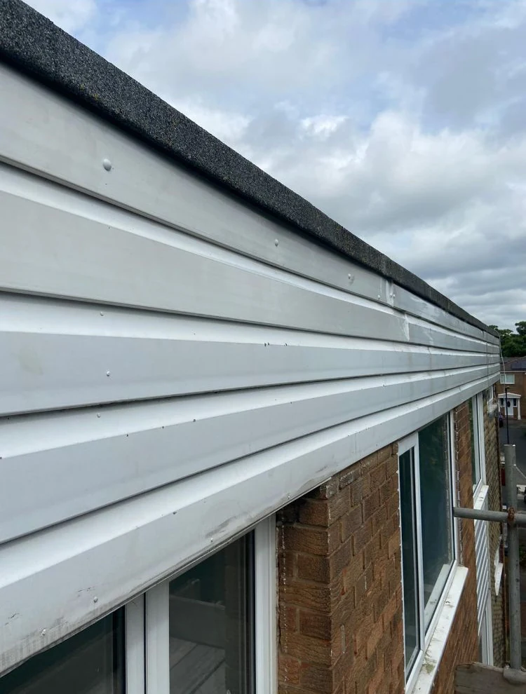 Close-up of the roofline cladding